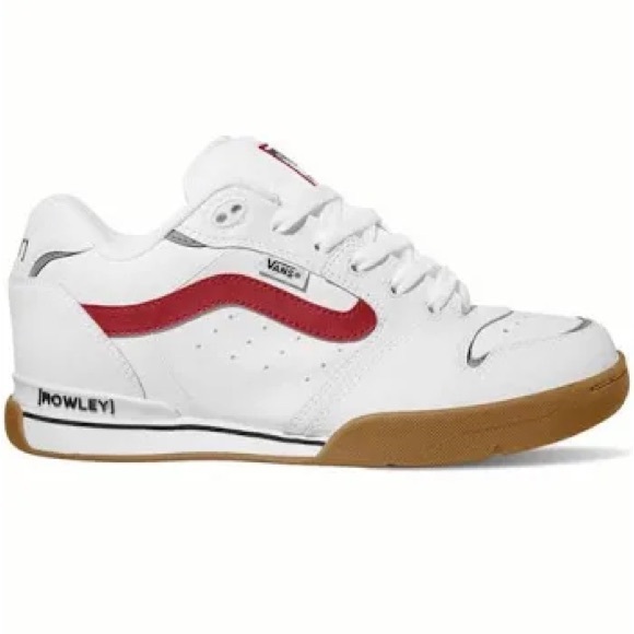 New Vans Rowley XLT White and Red Skateboard Sneakers with Gum Sole